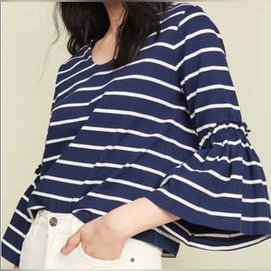 Madewell Striped Blouse Navy Blue & White Shirt Size Ruffle Sleeve Top M
